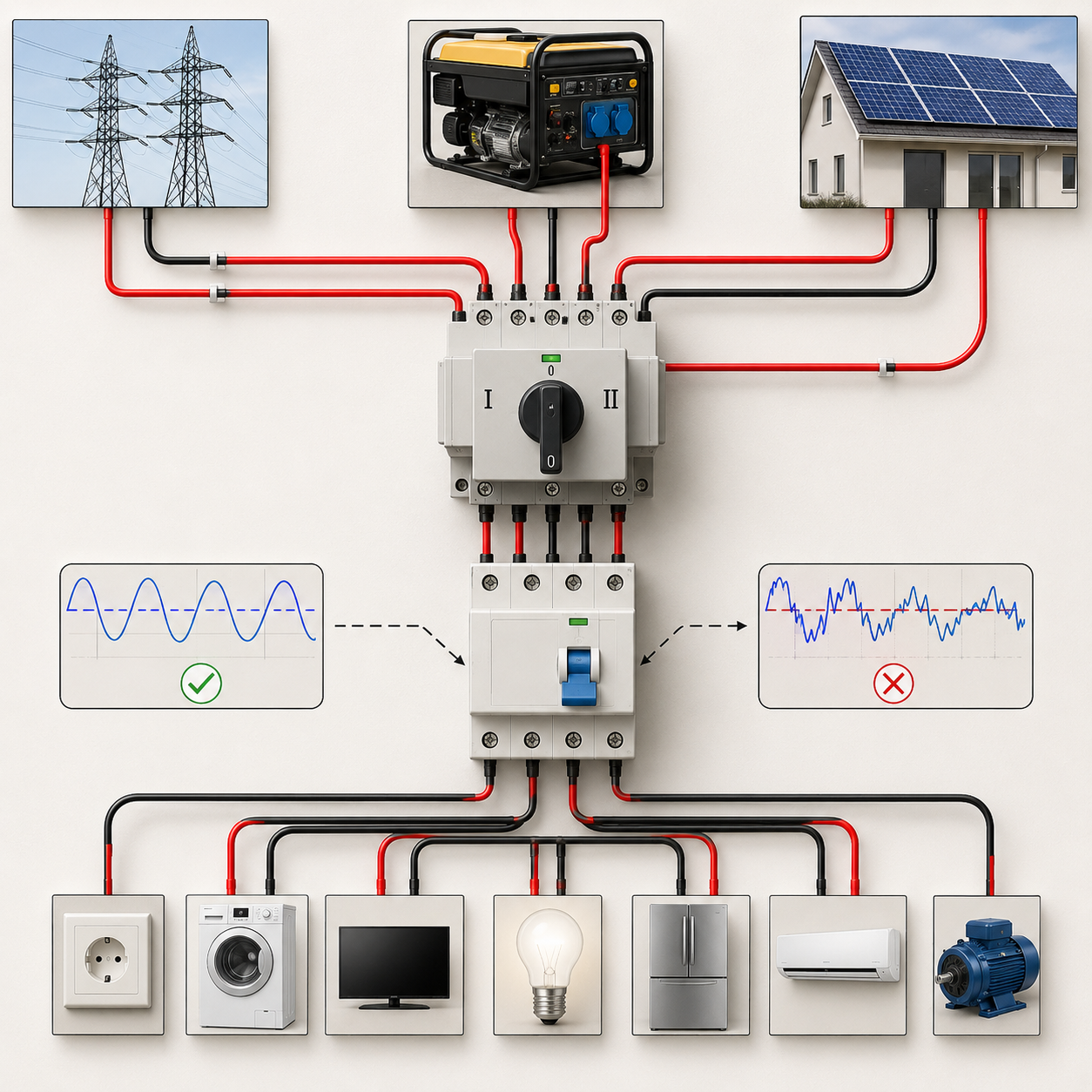 بررسی عملکرد کلید ATS در مدار دارای RCD