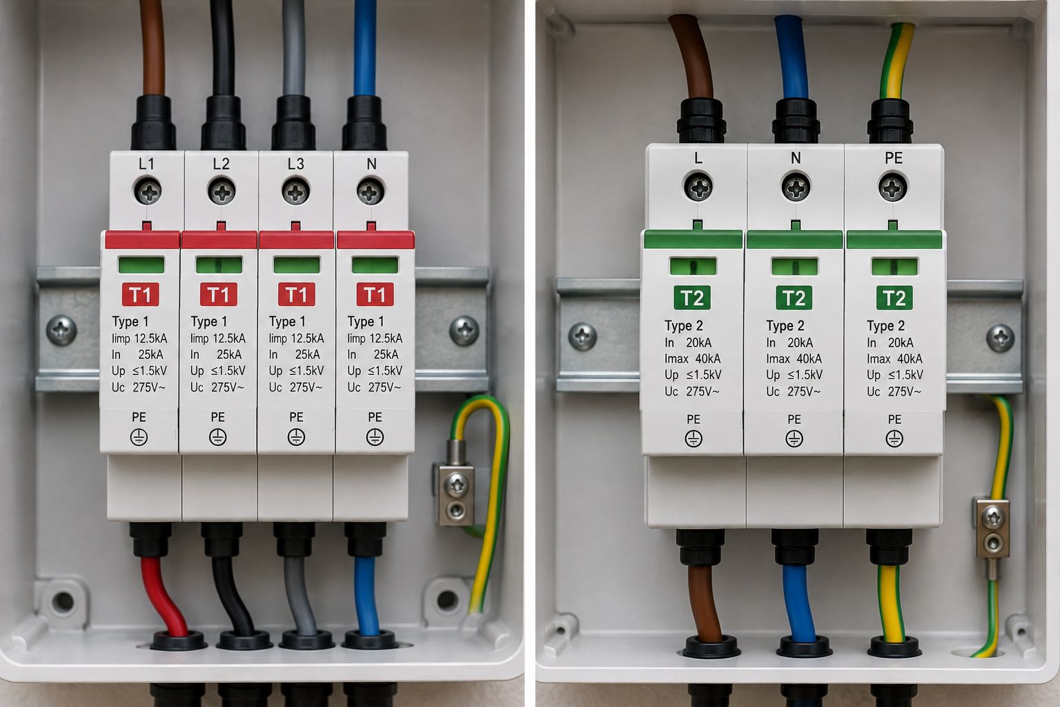 مقایسه SPD Type 1 و Type 2 در سیستم خورشیدی و حفاظت الکتریکی