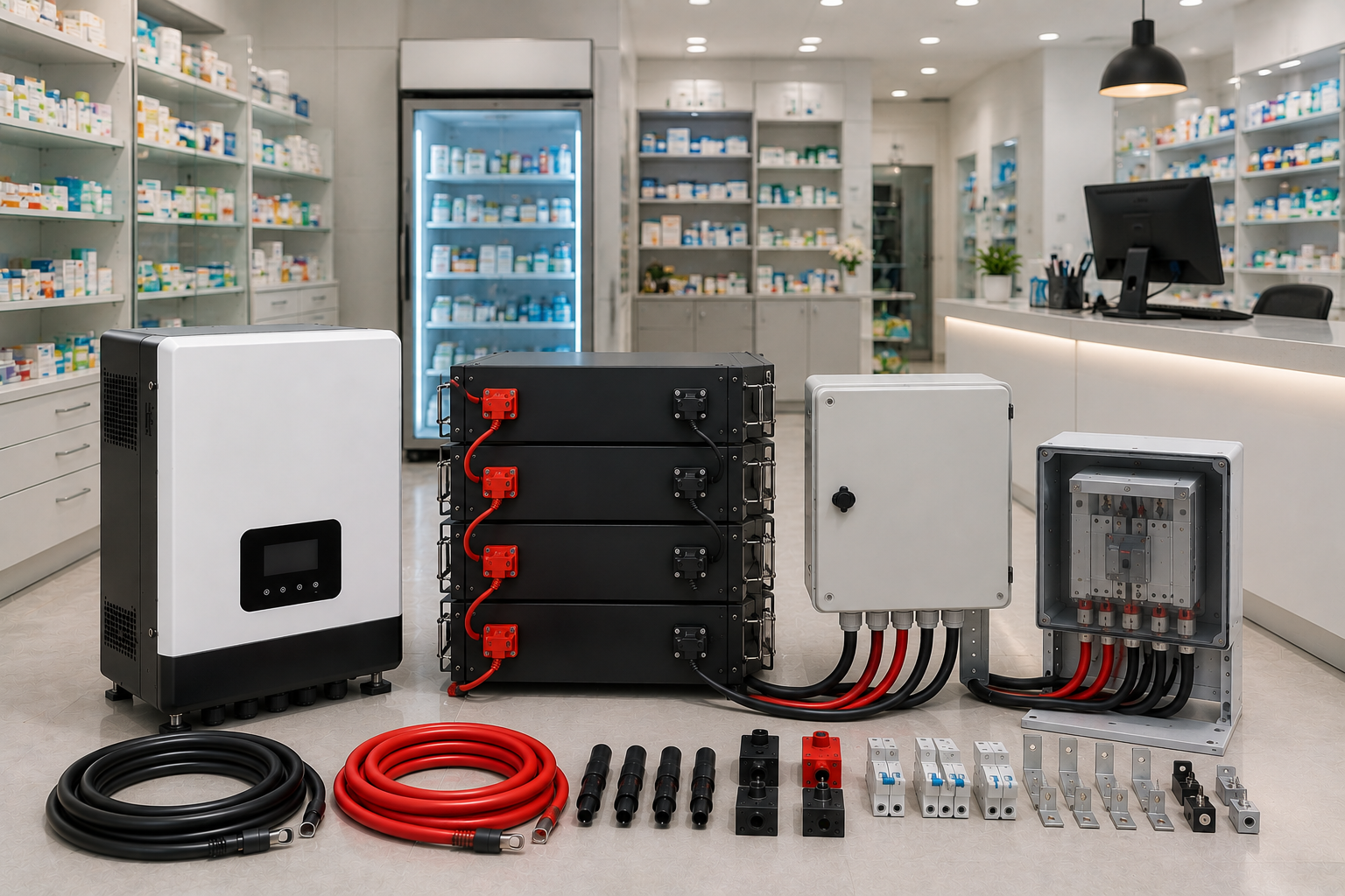 پکیج برق اضطراری هشت‌ساعته داروخانه برای یخچال دارویی، کامپیوتر و روشنایی